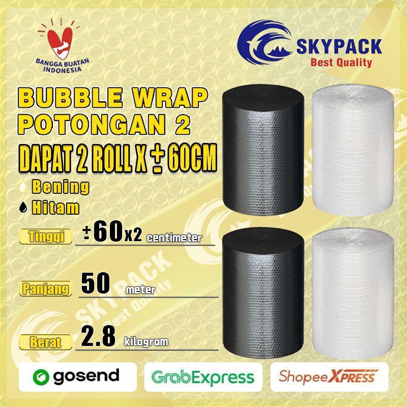 

SKYPACK Bubble Wrap Potongan 2 Ukuran 60cm x 2 Warna Bening Hitam Berat 2.8kg