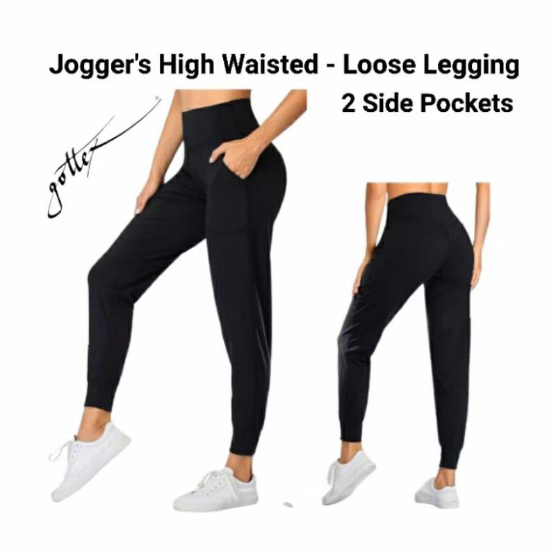 Gottex Black High Waist Jogger Loose Legging - 2 Side  Pocket