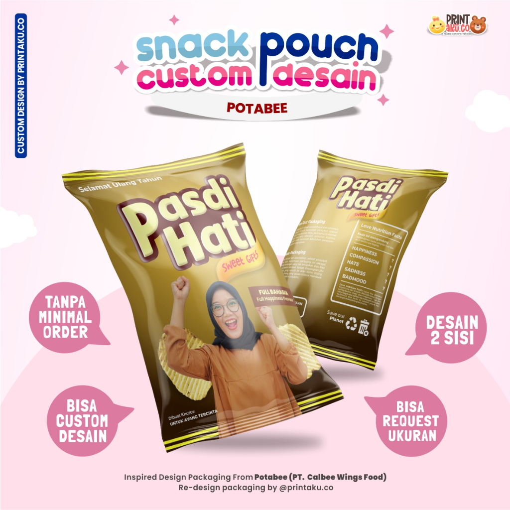 

Bungkus Kado Custom | Snack Custom Foto Teks Bungkus Kado Pouch Jumbo | Series Potabee Snack