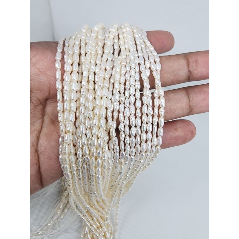 MUTIARA AIR TAWAR BERAS PUTIH 2-3MM PER UNTAI