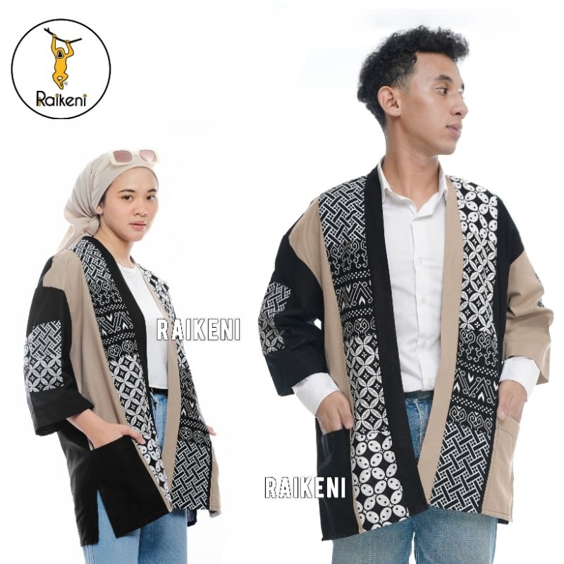 RAIKENI Kimomo Omoshiroi | Kimono Jepang Batik Tenun | Outer Jepang Pria | Kimono Jepang Wanita Bati