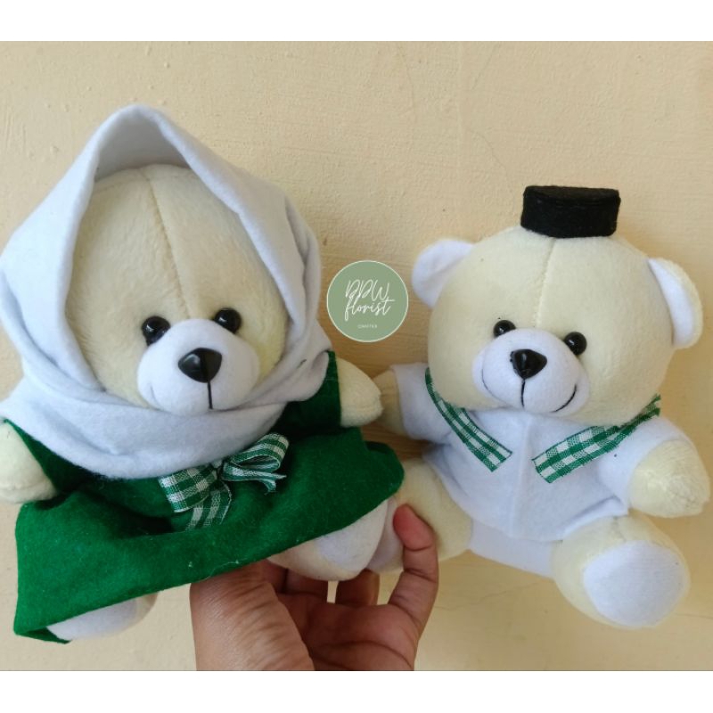 Boneka kostum/Boneka idul Fitri/Teddy Bear 14 cm/Boneka Hampers Haji, lebaran, idul fitri dll