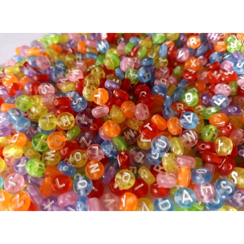 100pcs Manik Manik Alfabet 6mm Bulat Kotak / Manik Manik Huruf / Monte Pasir / Best Seller