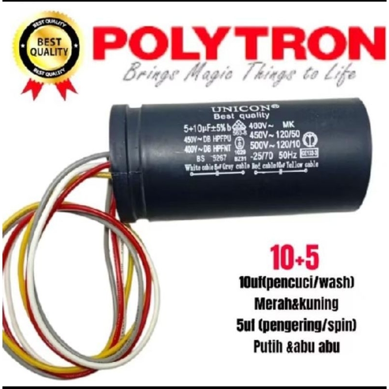 CAPASITOR KAPASITOR MESIN CUCI POLYTRON 2 TABUNG PWM 8058