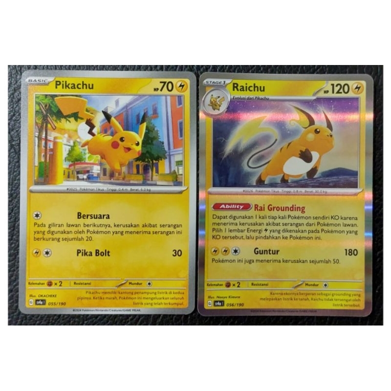 Kartu Pokemon TCG - Pikachu (sv4a) 055/190 ; Raichu (sv4a) 056/190