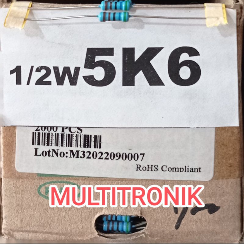RESISTOR 5K6 1/2WATT 1%  RESISTOR 0.5WATT 5K6 METAL FILM TAIWAN