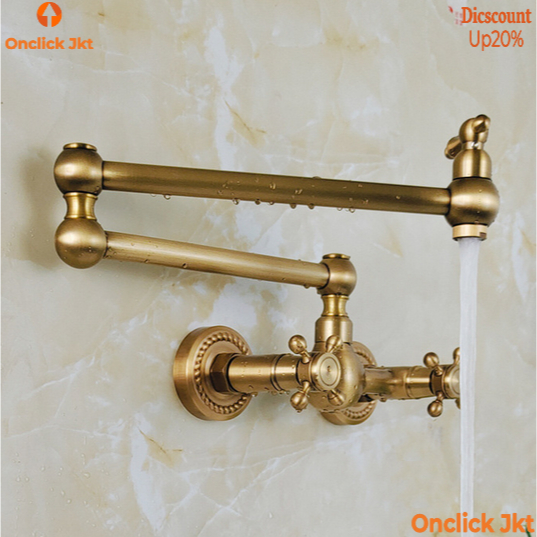 Keran Dinding Lipat Antik Tembaga Faucet Lipat Dinding Keran Dinding Dapur Cuci Piring