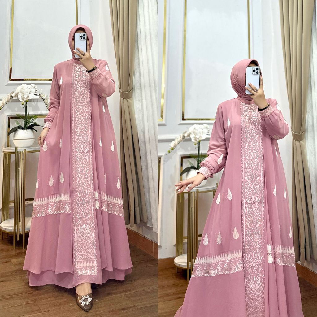 Qiqi colection Gamis cirutibebydol bordir set hijab terlaris 2025 dres wanita kekinian baju muslim