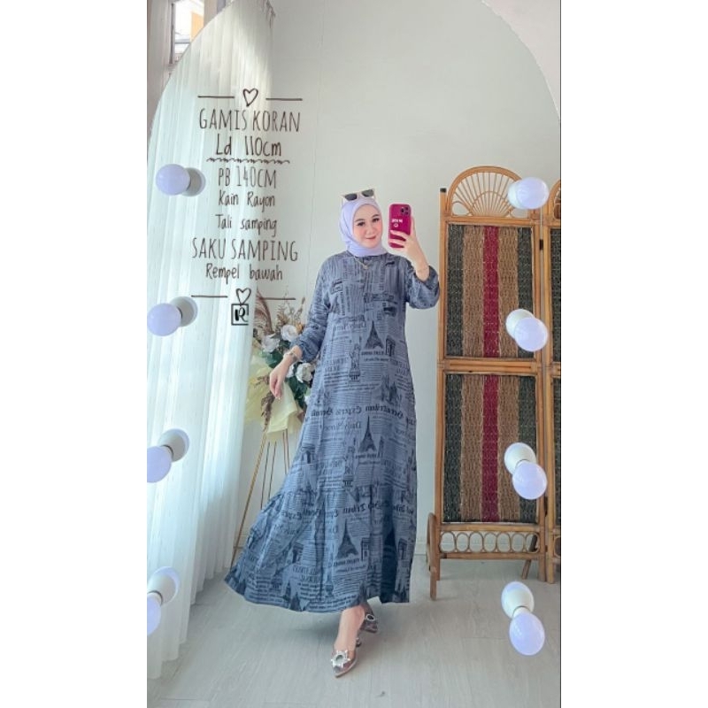 gamis motif koran, gamis terbaru, gamis murah, gamis viral