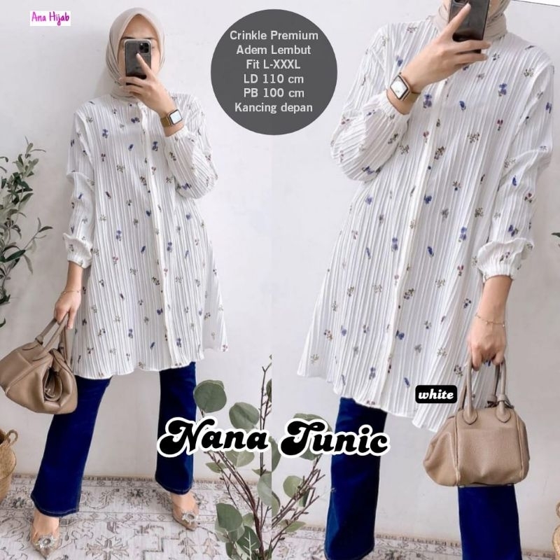 Atasan Tunik Plisket motif bunga kecil cantik premium Nana tunik Ana