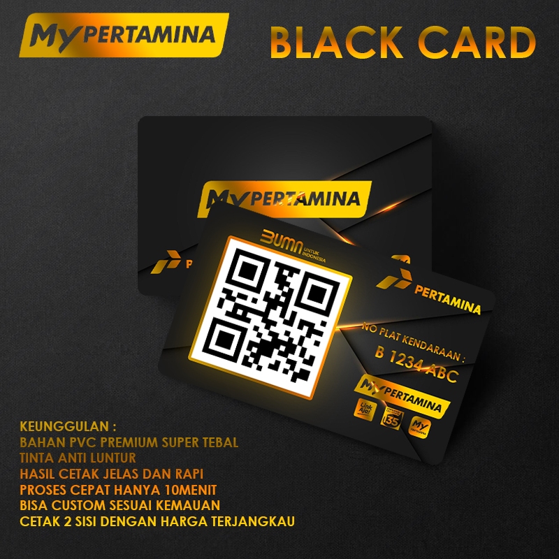

Custom Cetak ID Card PVC Premium Kartu Barcode Pertamina Pertalite My Pertamina Edisi Black 2 Sisi