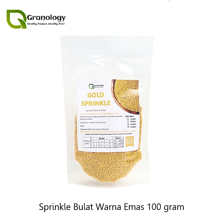 

Sprinkle Bulat warna Emas / Gold Sprinkle / Taburan Kukis Emas (100 gram) by Granology