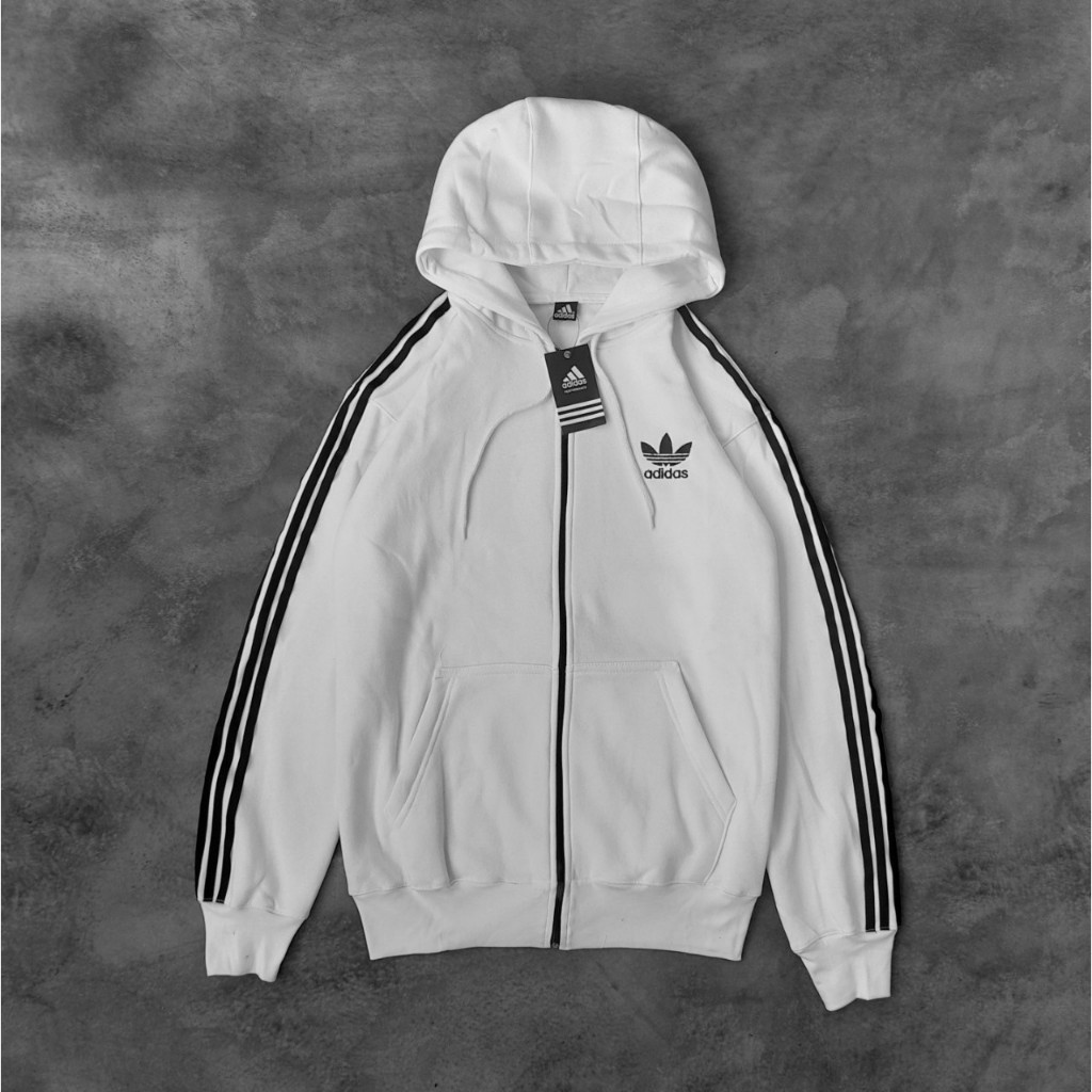 Jaket Sweater Hoodie Adidas ZIPPERS hoodie premium 3POIL / Jaket Zipper Pria Wanita Putih Logo Adida
