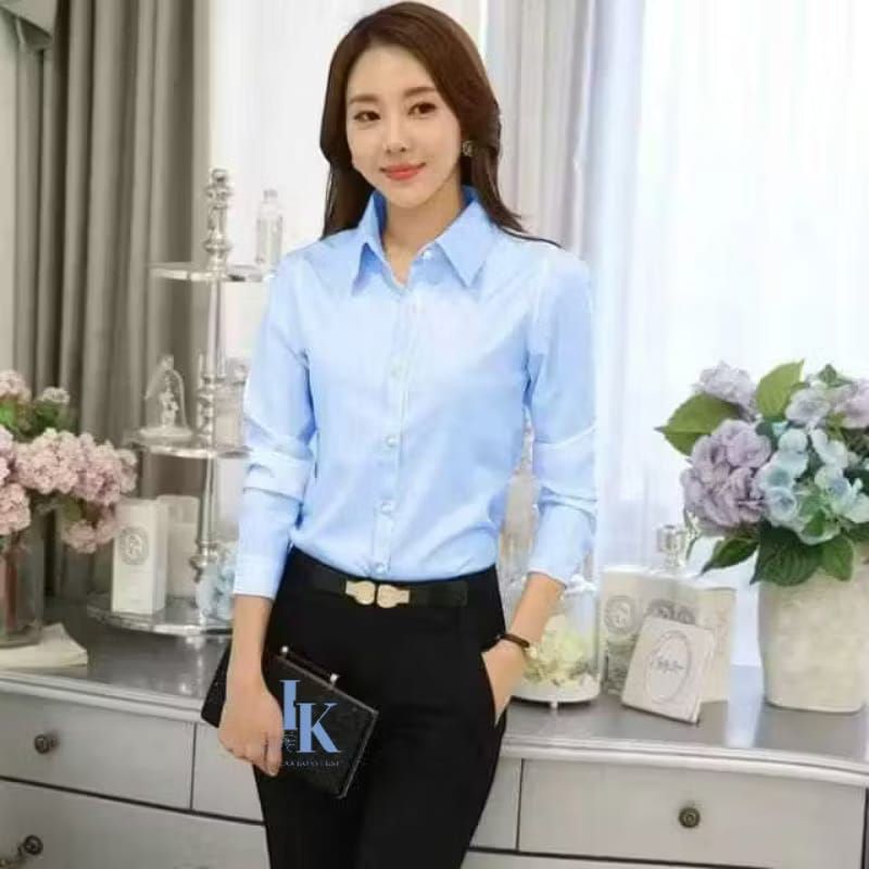 Atasan Kekinian Kemeja Wanita Putih Lengan Panjang - Baju Kemeja putih wanita Hem Kantor Formal Baju