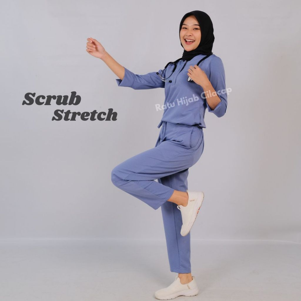 [RatuHijabCilacap] Baju OK Resleting Stretch Lengan 7/8 Slim fit Nakes Perawat One set Seragam Kerja