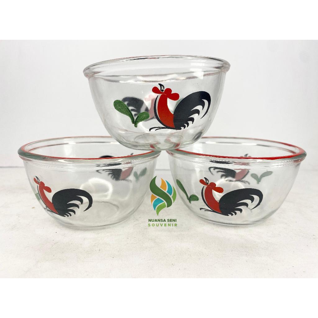 Souvenir Aqiqah Mangkok Kaca BIB4B Ayam Jago Bening Mangkuk Sambal Kaca Motif