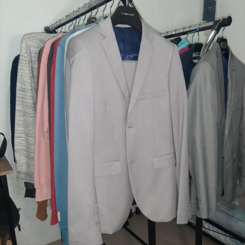 Jas formal pria warna abu muda merk topman original size kecil setelan