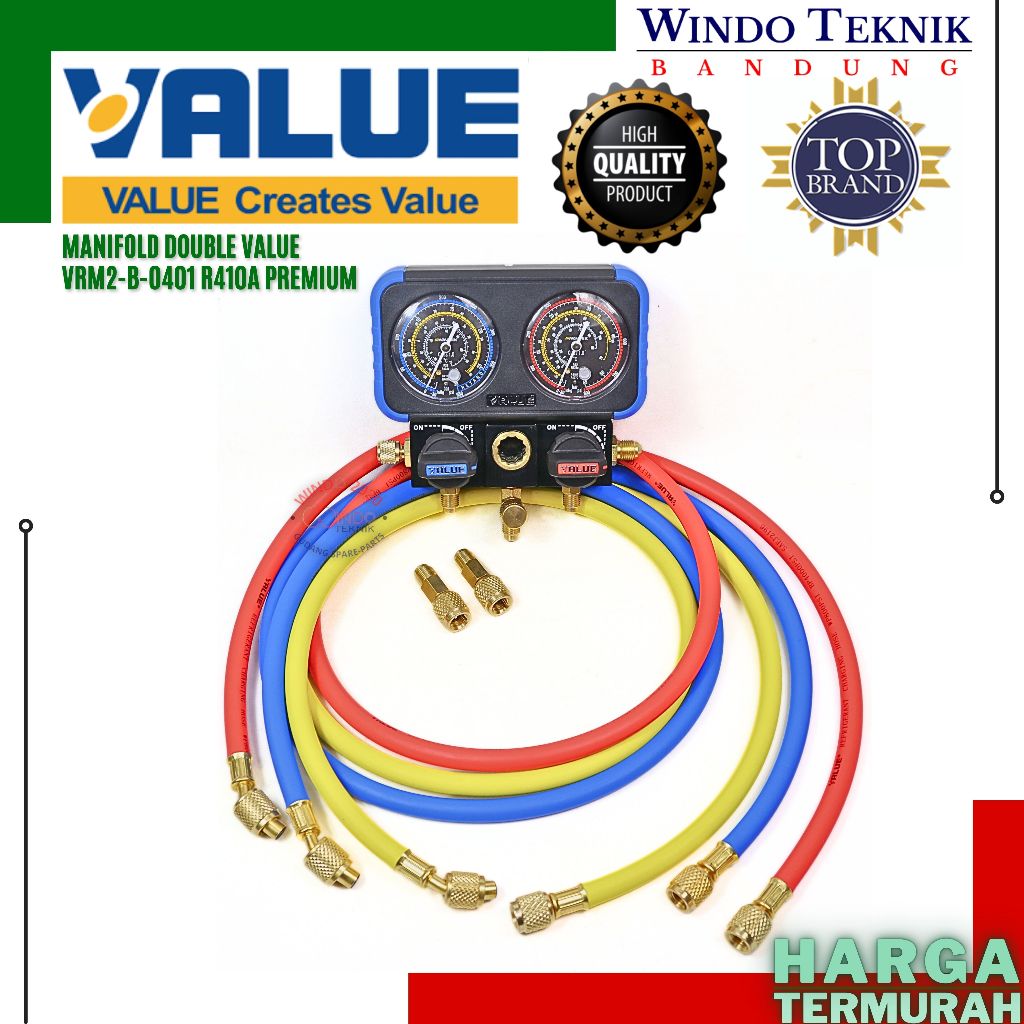 MANIFOLD DOUBLE VALUE VRM2-B-0401 R410A PREMIUM / MANIPOLD PENGISIAN FREON AC 134A / R22 / R407C ( R