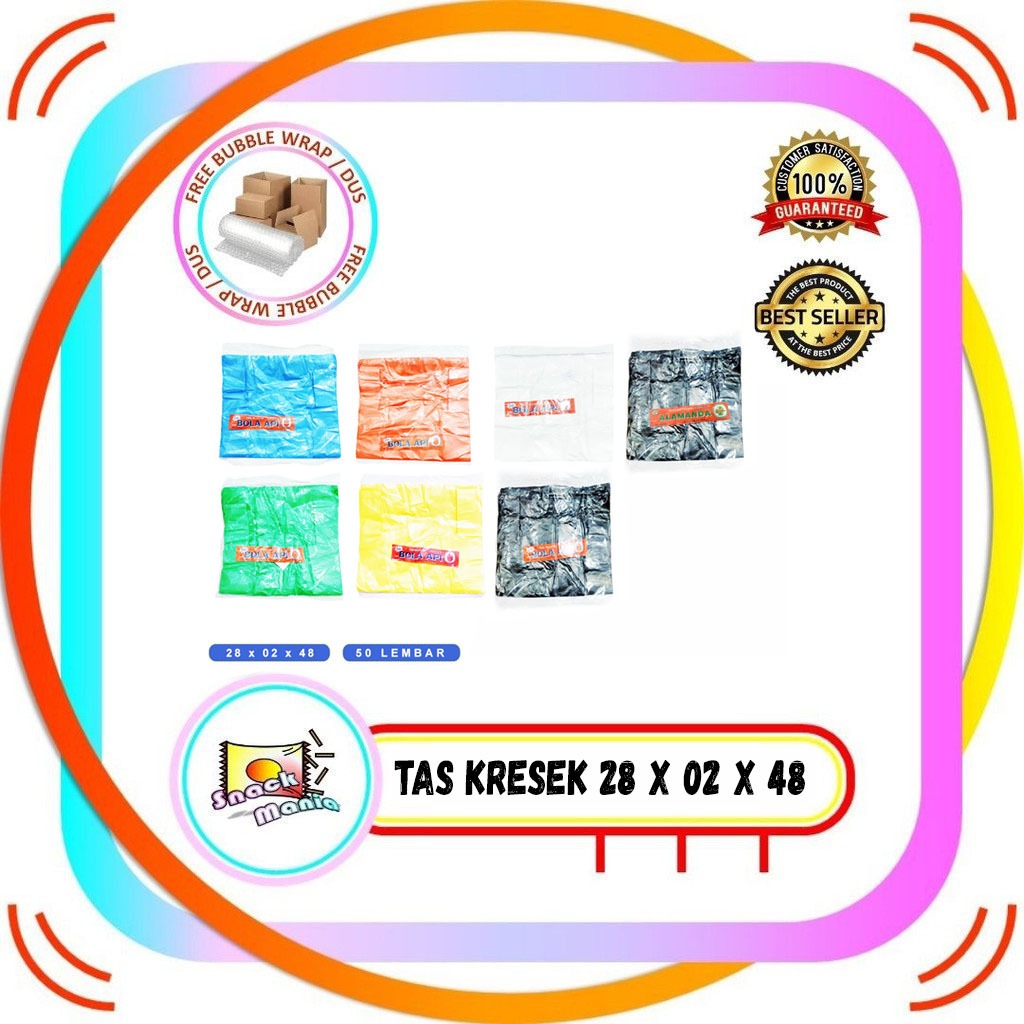 Tas Kantong Kresek BOLA API 28 02 48 Hijau Biru Merah Kuning 50 Lbr