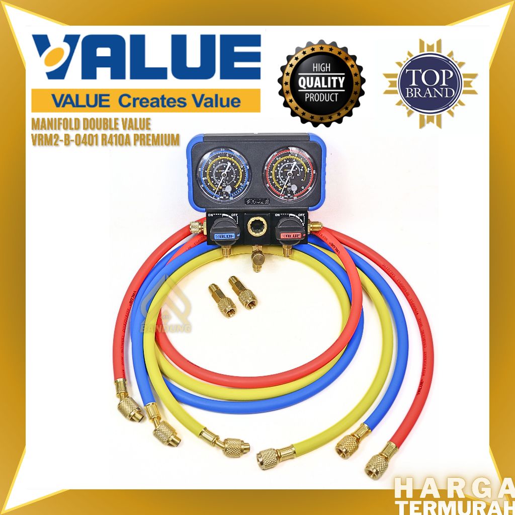 MANIFOLD DOUBLE VALUE VRM2-B-0401 R410A PREMIUM / MANIPOLD PENGISIAN FREON AC 134A / R22 / R407C ( R