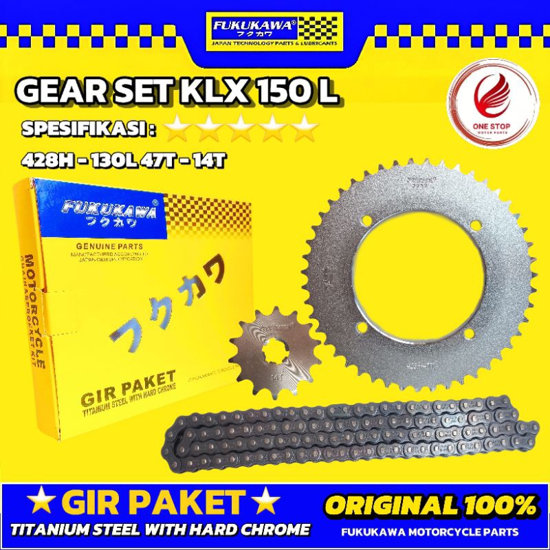 GEAR SET KLX 150 FUKUKAWA ORI 428H-130L 47T-14T GIR PAKET / GIR SET
