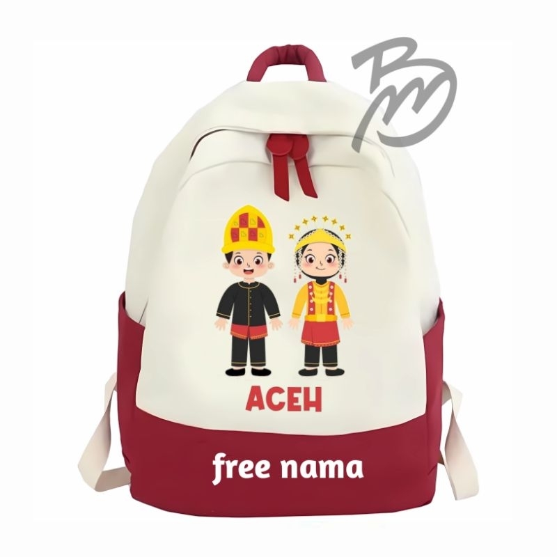 tas ransel anak sekolah TK SD SMP tas ransel backpack pria/wanita motif baju tradisional Aceh premiu