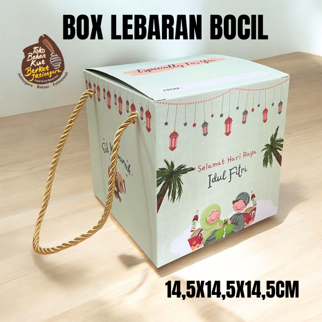 

BOX LEBARAN BOCIL UK. 14,5X14,5X14,5CM / DUS LEBARAN ISI 2 TOPLES 500 GR / BOX LEBARAN LUCU