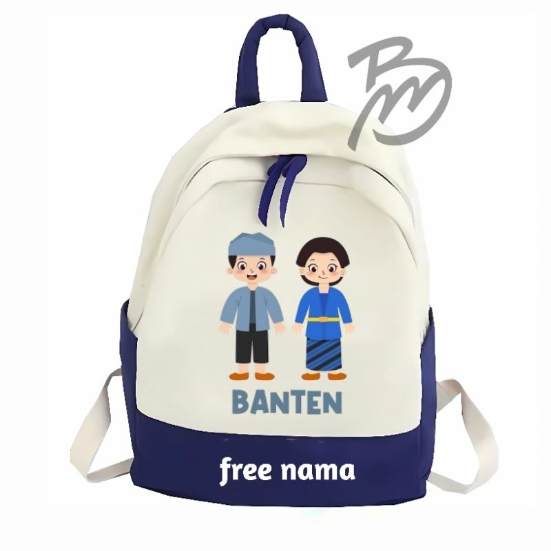 tas ransel anak sekolah TK SD SMP tas ransel backpack pria/wanita motif baju tradisional Banten prem