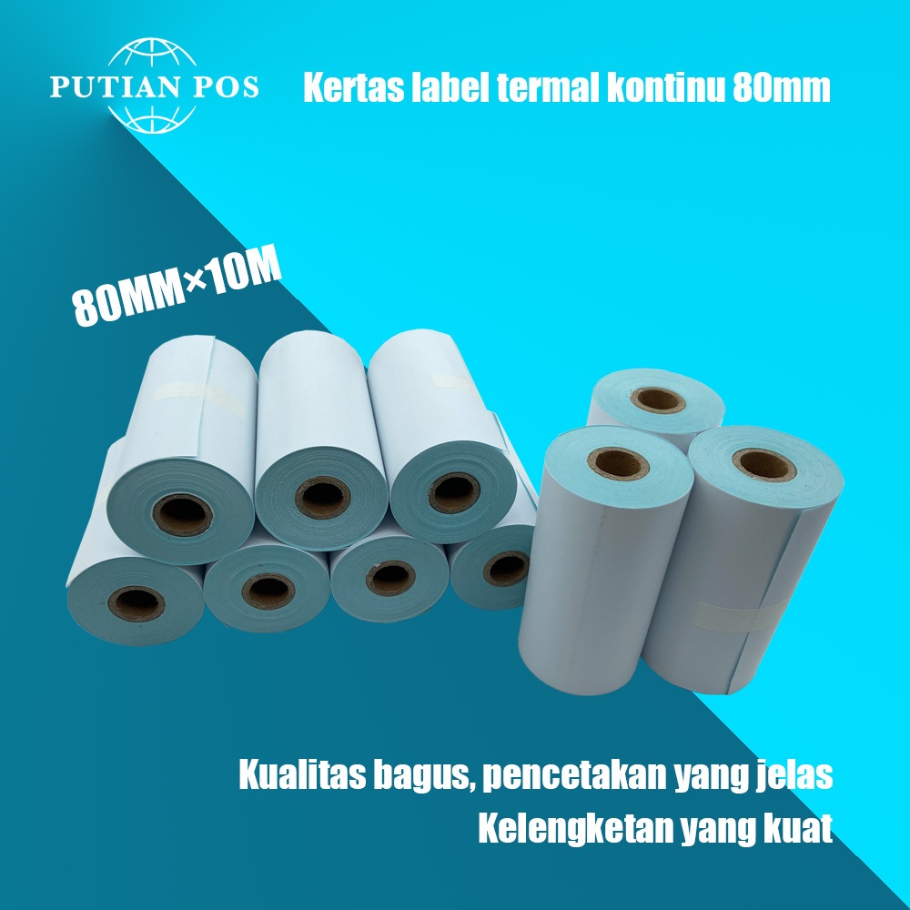 

Gulungan Kertas Termal PUTIAN POS 80mm Stiker Label Kontinu, Kertas Khusus untuk Printer Termal