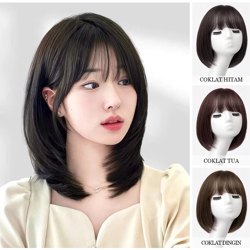 Wig wanita full kepala/Wig rambut pendek/wig rambut asli pendek/Wig natural wanita/Wig daily/Wig pen