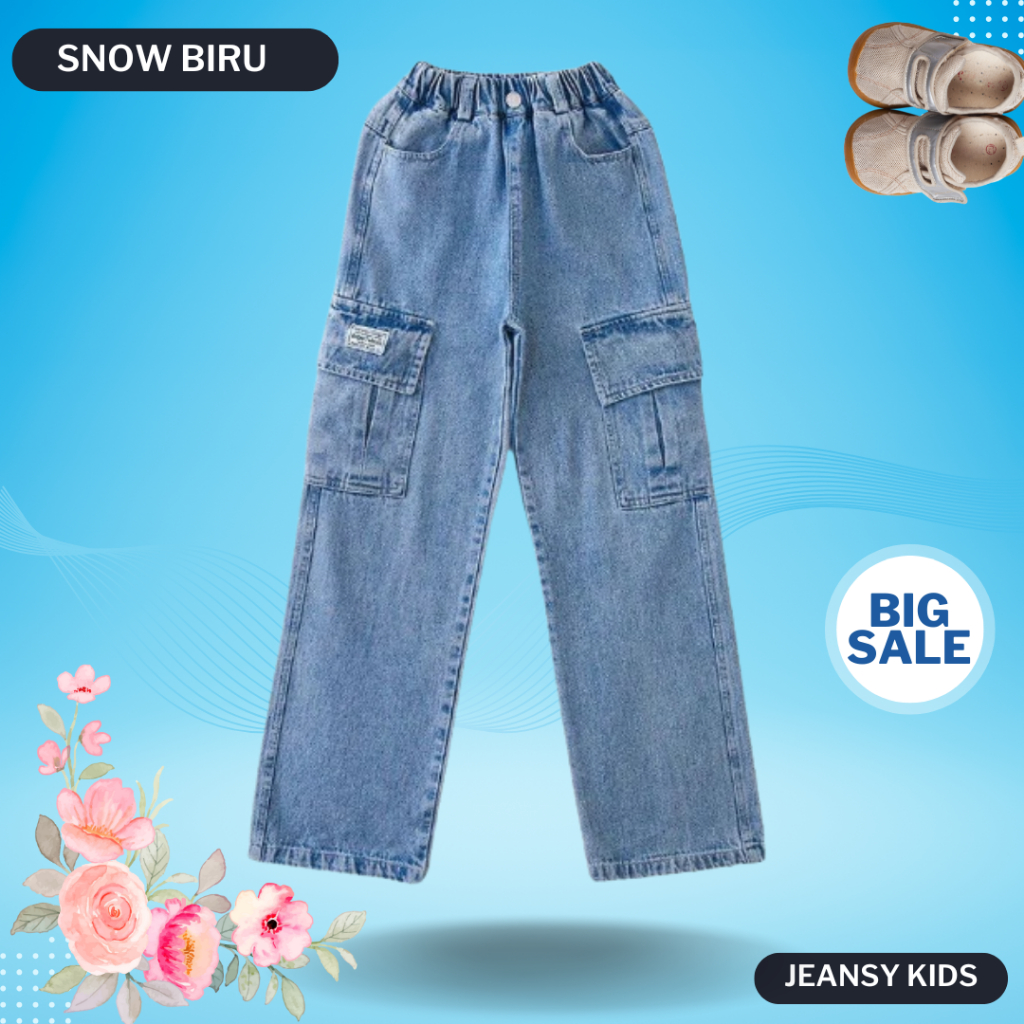 Celana Kargo Anak Perempuan Kulot Jeans Cargo Anak Celana Kulot Anak Perempuan Umur 6-12 Tahun