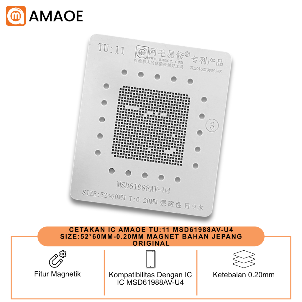 CETAKAN IC AMAOE TU:11 MSD61988AV-U4 SIZE:52*60MM-0.20MM MAGNET BAHAN JEPANG ORIGINAL