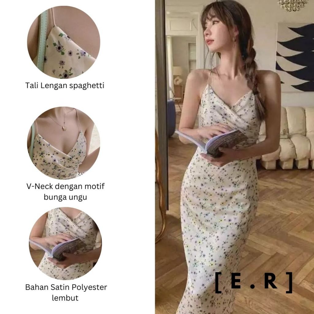 EARINGBIRD dress bunga violet / Violet Summer Dress / Dress Pantai Bodycon