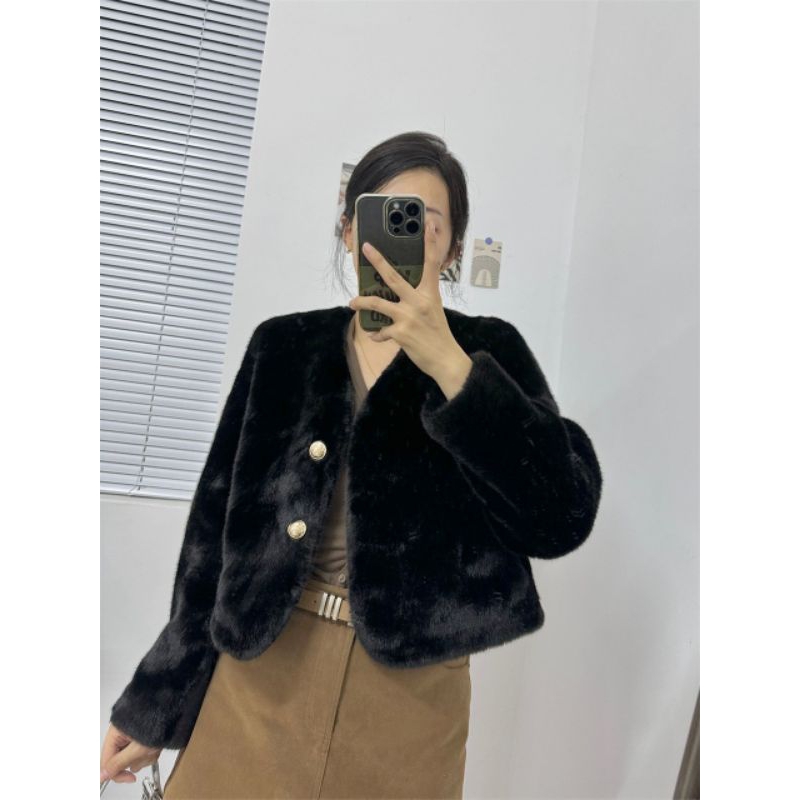 Sweater Cardigan Crop Rajut Wanita  Bulu Sherpa Tebal Pendek Jaket Model Cropped Jeket Winter Bulu