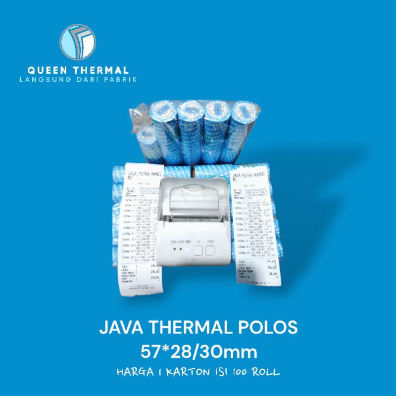 

JAVA ANDALAN KERTAS THERMAL POLOS 57*30 ISI 100 ROLL [1 CARTON]