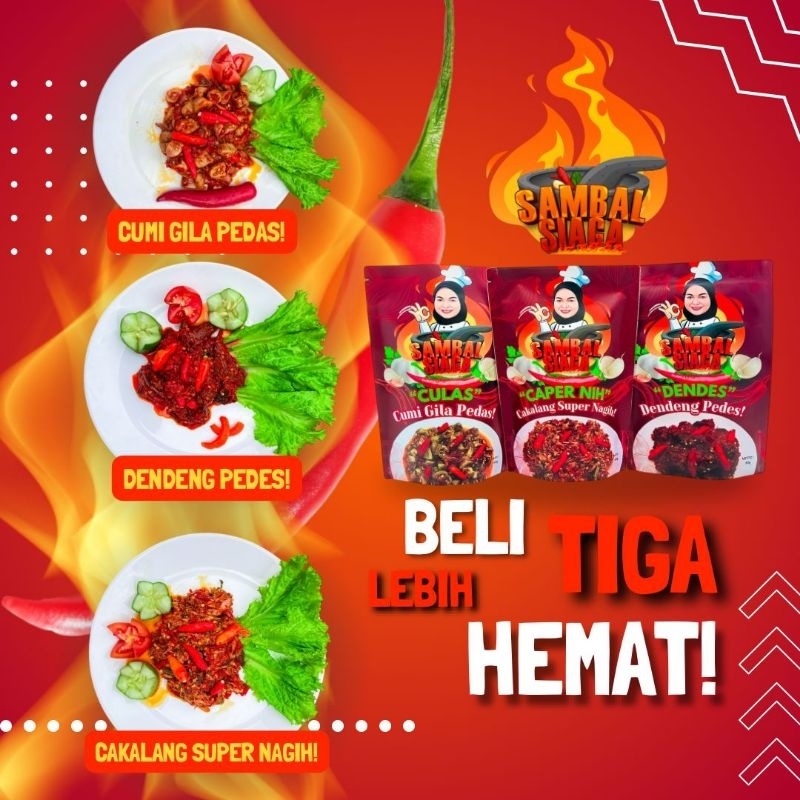 

PAKET HEMAT ! Sambal Siaga 3 Varian - Sambal Siaga/Dendeng Pedes/Sambal Cumi/Sambal Cakalang/Makanan Instan/Cumi Pedas