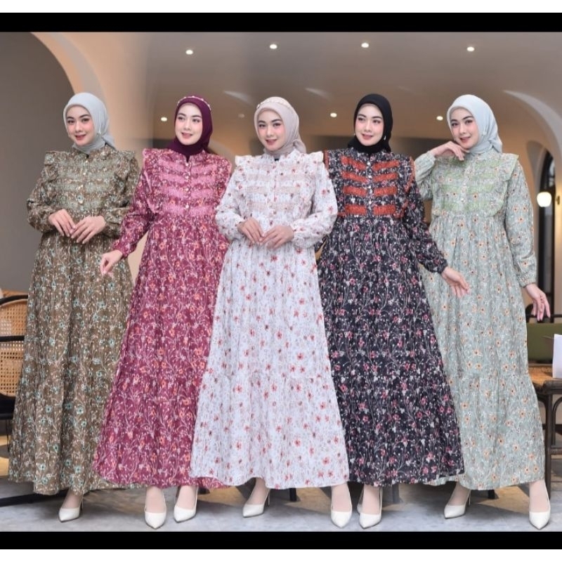 gamis jumbo ld 130cm, pb 140cm bahan katun bordir kombinasi renda