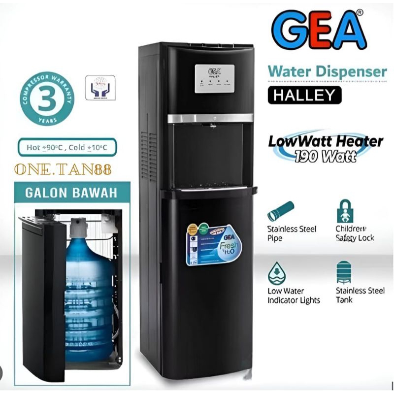 WATER DISPENSER GEA HALLEY GALON BAWAH KOMPRESOR LOW WATT 190 WATT