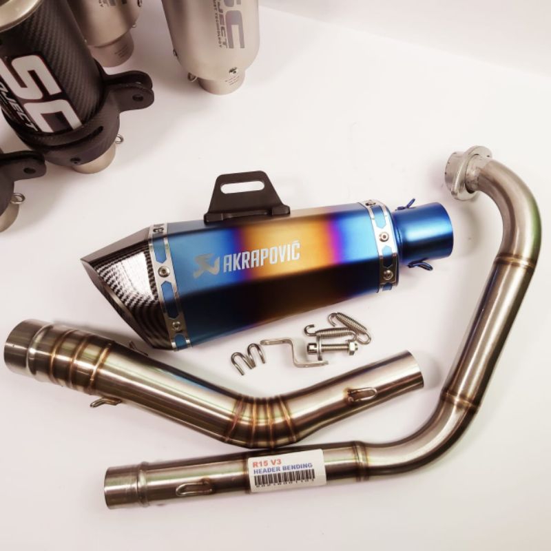 Knalpot import taiwan Akrapovic conical blue Full system CBR 150 OLD Facelift CB150 R15 Vixion Sonic