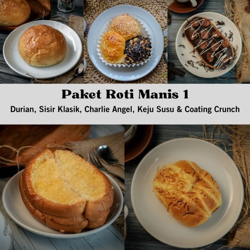 

Paket Roti Manis 1 isi Durian, Sisir Klasik, Charlie Angel, Keju Susu, Coating Crunch