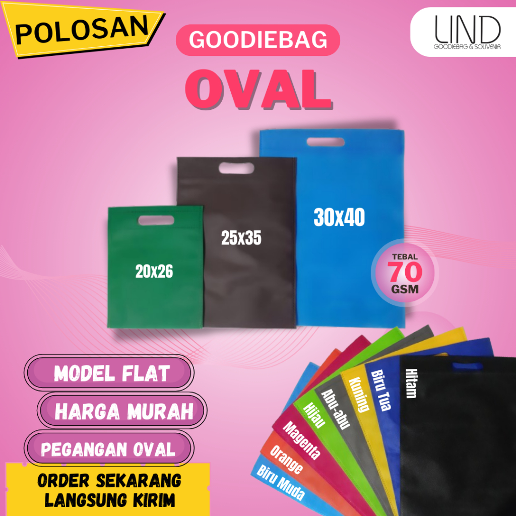 Tas polos pegangan oval perkodi isi 20pcs ukuran 20x25, 25x35, 30x40 spunbond