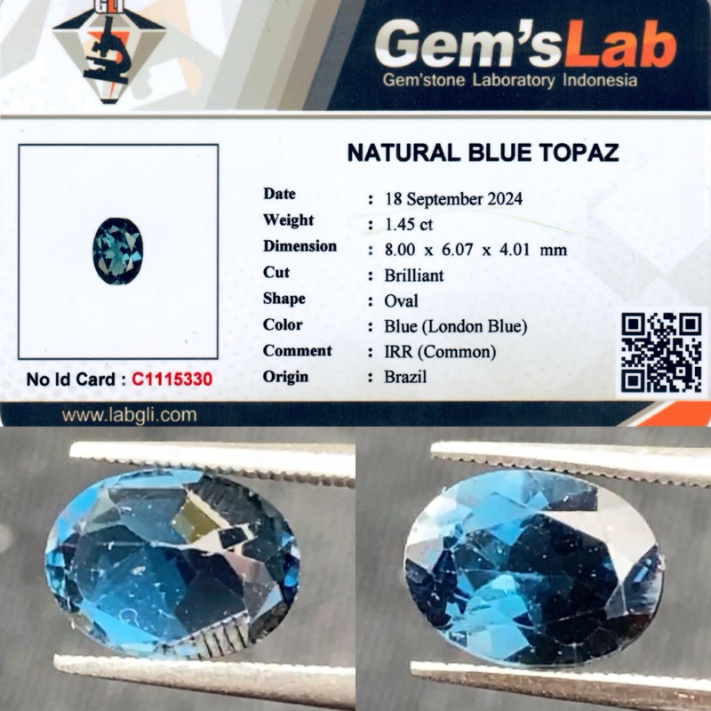 Natural Blue Topaz London 1,45 ct Memo by GLI