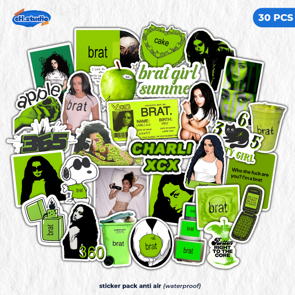 

Stiker Pack 30 PCS Charli XCX Brat Aesthetic CHARLI XCX Vinyl Tahan Air Waterproof untuk Sticker Laptop - Casing - Buku Diary Stiker - Stiker Tempel untuk anak-anak