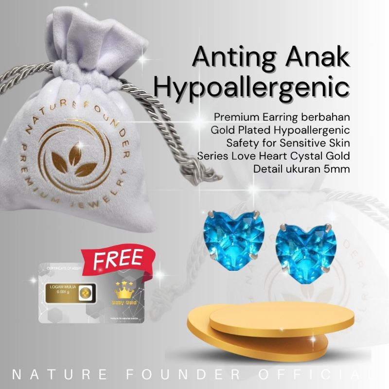 Anting Aquamarine Love Hypoallergenic Nature/ Anting Anak Hypoallergenic/ Anting Dewasa Hypoallergen