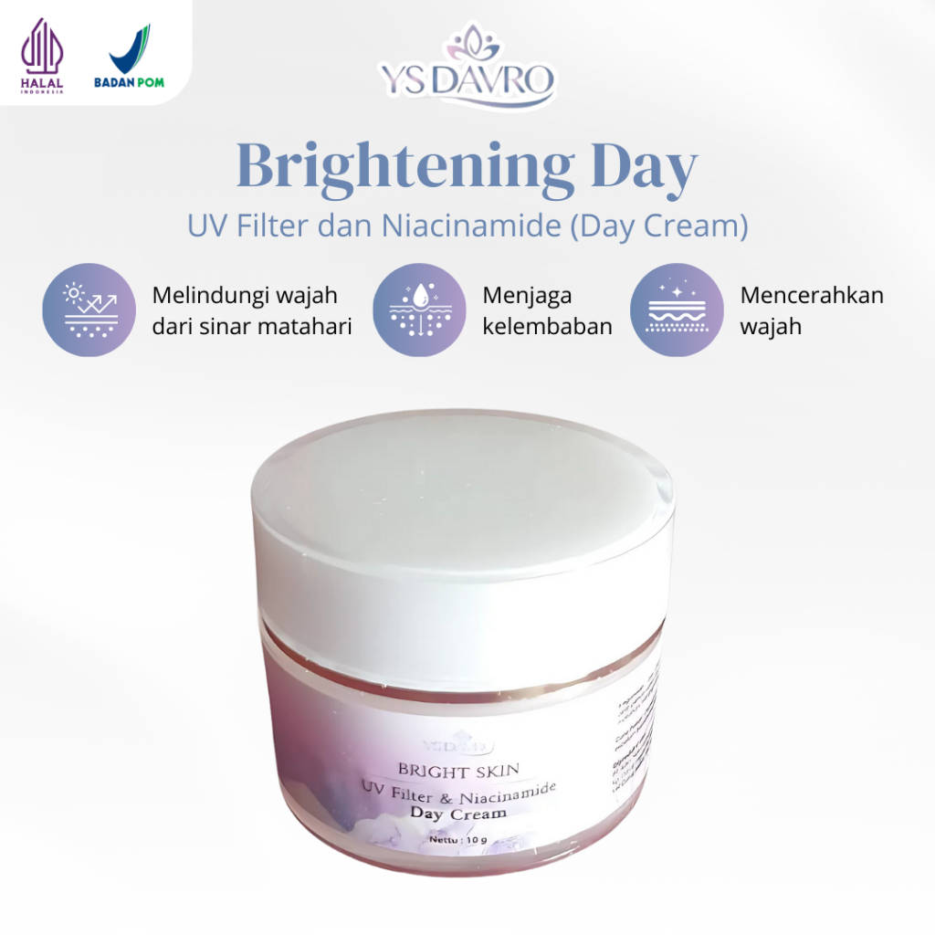 YS DAVRO Brightening Day Cream UV Filter dan Niacinamide 10gr Krim Pagi Mencerahkan Wajah