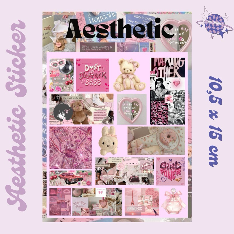 

Aesthetic Sticker Pinky Peel Off Vinyl Tahan air, Cute Girly Pink, 10,5x15cm