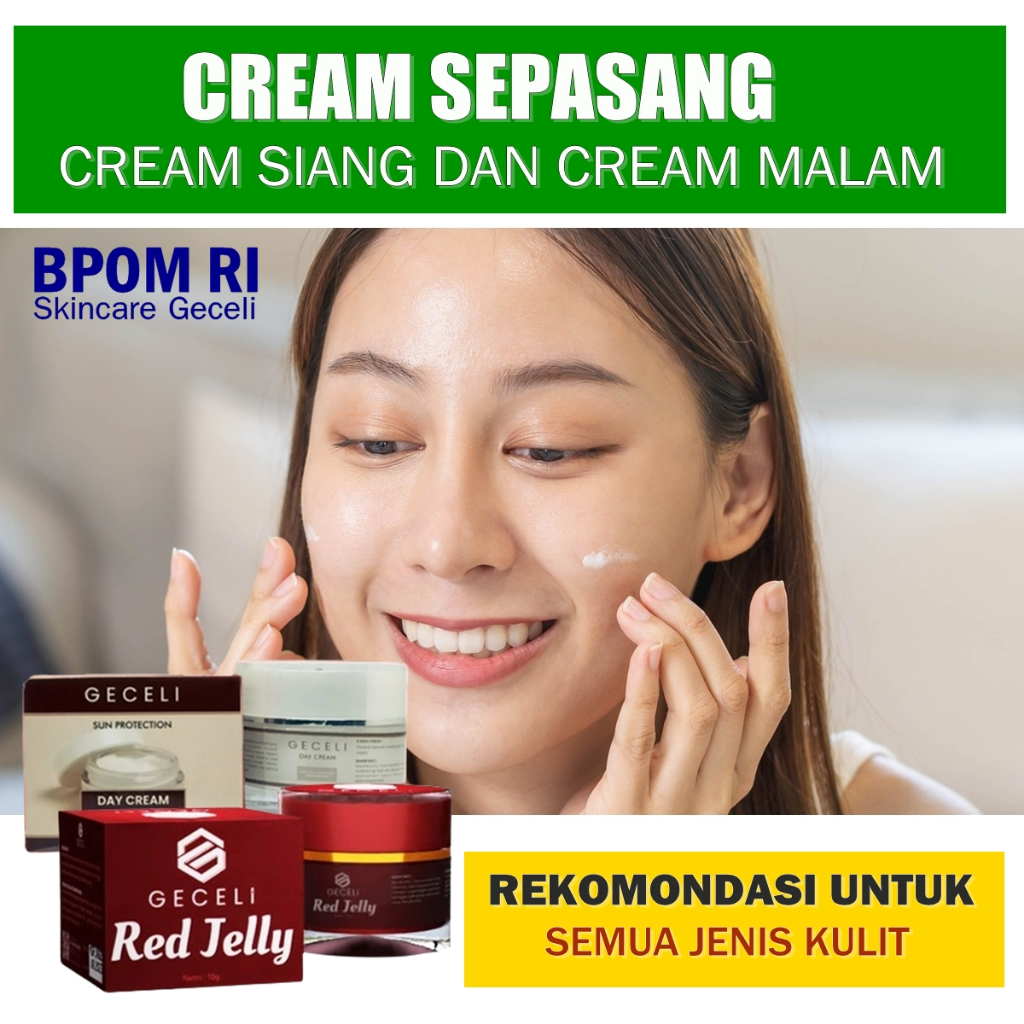 NIGHT CREAM + GECELI DAY CREAM  GECELI RED JELLY CREAM SIANG MALAM GECELI KRIM SIANG MALAM GECELI