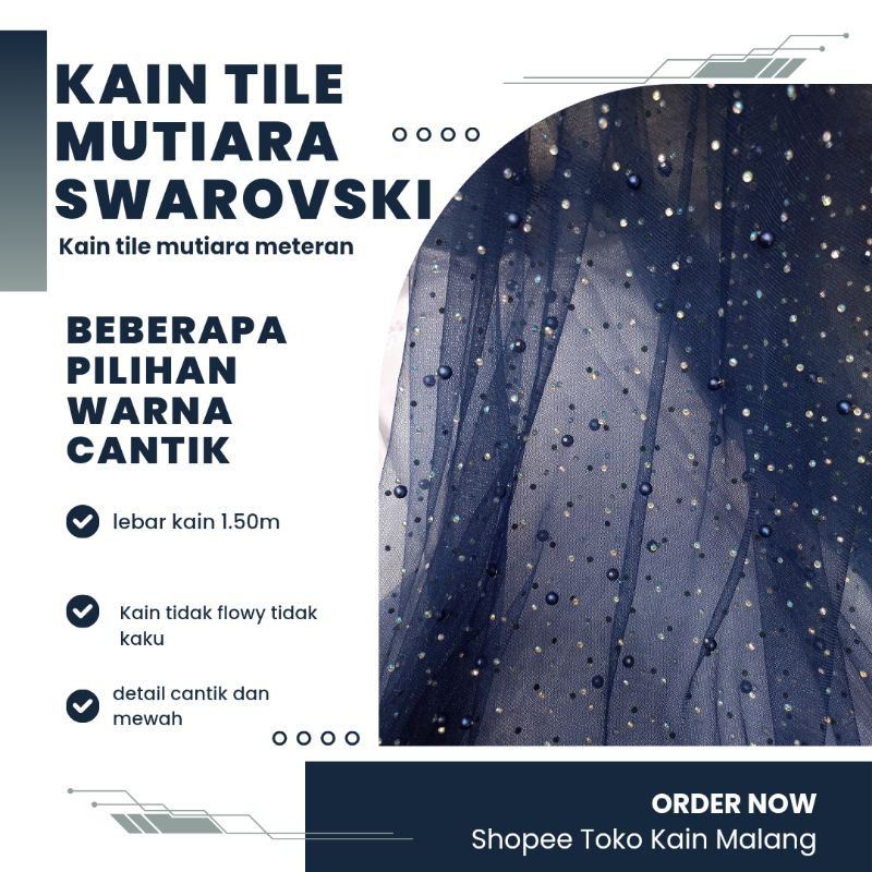 KAIN TILE | KAIN SOFT TULLE MUTIARA PEARL BORDIR SWAROVSKI/ TILE MUTIARA PREMIUM METERAN (HARGA PER 