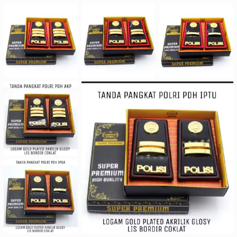 Pangkat PDH Ipda Iptu Akp Perwira Polri Model Akrilik Lis Bordir Merah dan Coklat