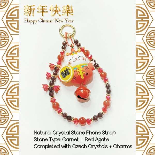 CUSTOM PHONE STRAP CRYSTAL STONE ASLI BATU ALAM NATURAL KUCING KEBERUNTUNGAN NEKO LUCKY CAT IMLEK SI